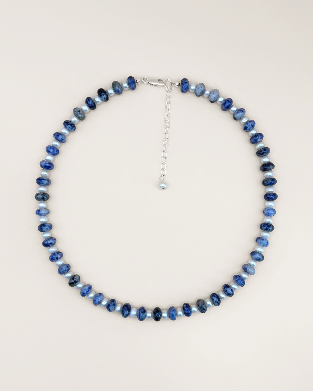 Rondelle Rock Necklace in Denim/Pearl