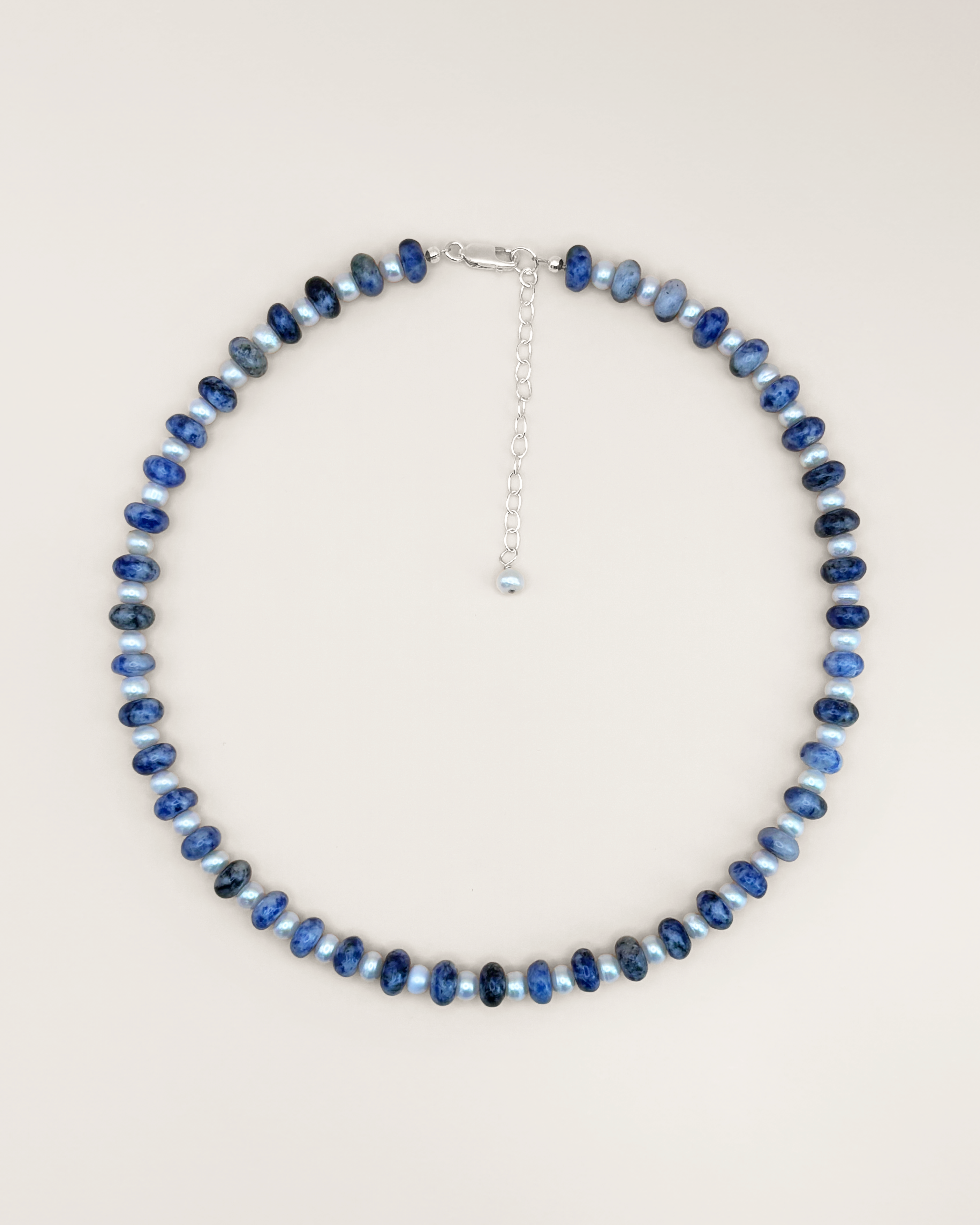 Rondelle Rock Necklace in Denim/Pearl