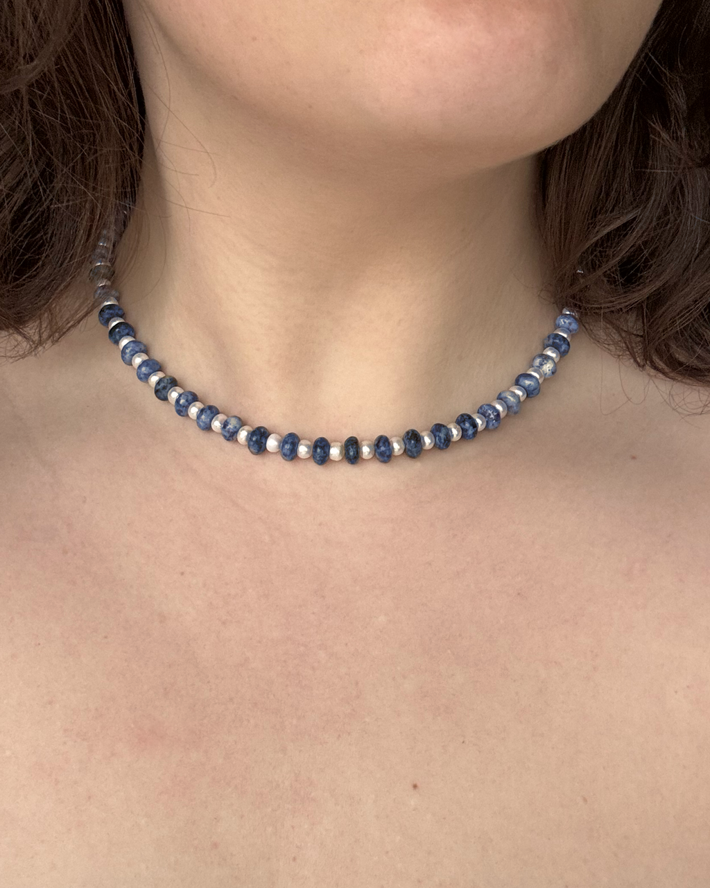 Rondelle Rock Necklace in Denim/Pearl