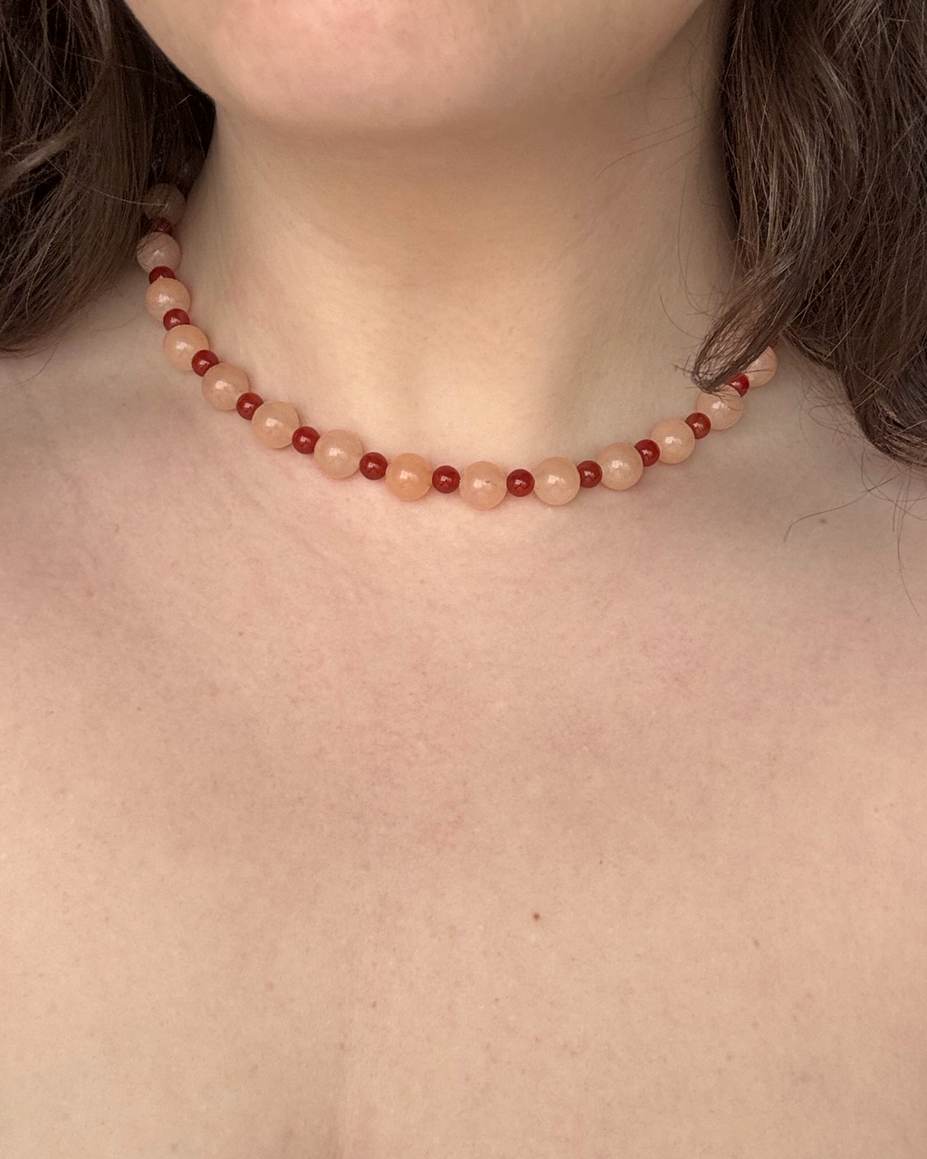 Rock Necklace in Peach/Red