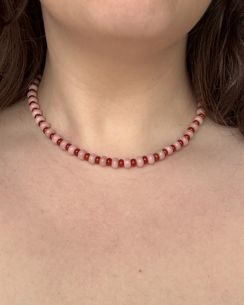 Rondelle Rock Necklace in Pink/Red
